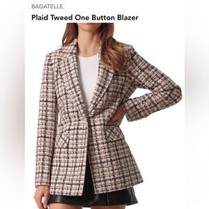 Bagatelle plaid tweed one button blazer